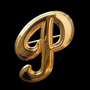 Monogram P Brooch Pin 1.5 Inch Gold Tone Smooth Initial‎